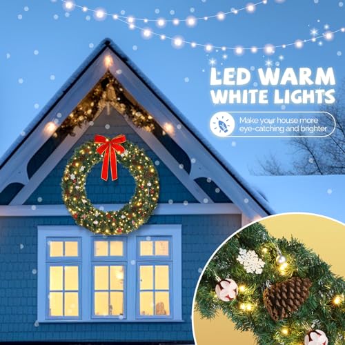 48-Inch Pre-Lit Artificial Christmas Wreath with 150 LED Lights & Ornaments
