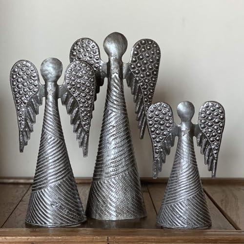 Handmade Angel Figurines Set of 3 - Rustic Christmas Home Decor, Haitian Art