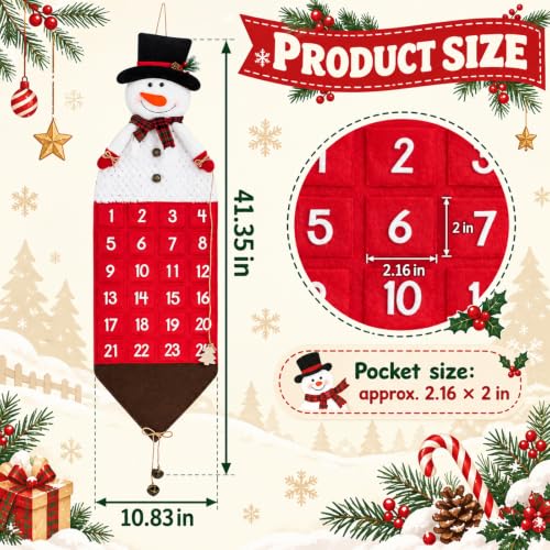 Heyaner 24-Days Christmas Advent Calendar Snowman Wall Hanging Countdown with Pockets