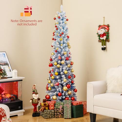 6 FT Pre-Lit Flocked Pencil Christmas Tree with 220 Warm White LED Lights