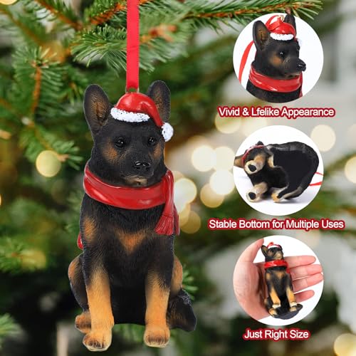 Yellow Black German Shepherd Christmas Ornament Holiday Dog Resin Figurine, 4 Inch