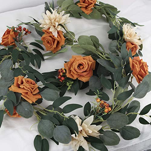 Rinlong Terracotta Flower Garland with Eucalyptus and Rose for Wedding & Mantle Decor