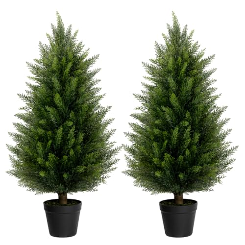 3FT Artificial Cedar Topiary Trees Set of 2 for Outdoor Porch Garden