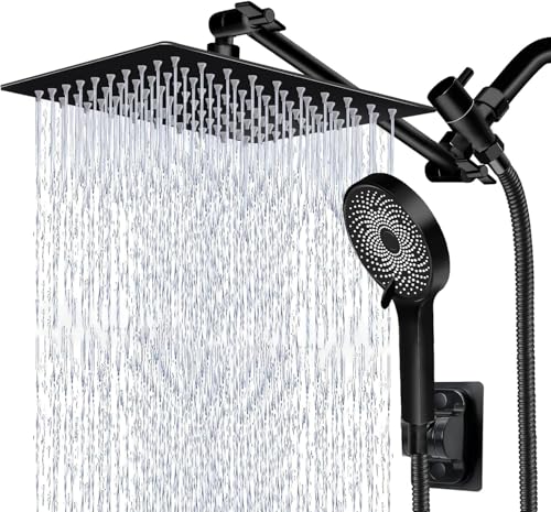 10-Inch Dual Rainfall Shower Head Combo with Handheld Spray & Extension Arm