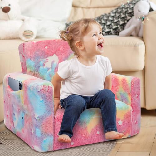 Fold-Out Kids Sofa Chair, Glow-in-the-Dark Convertible Toddler Lounger