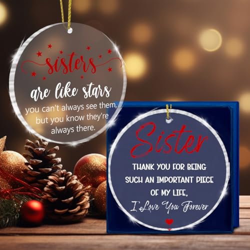 Christmas Ornaments Set - Sister Gifts from Sister Bestie with Keepsake Navy Box