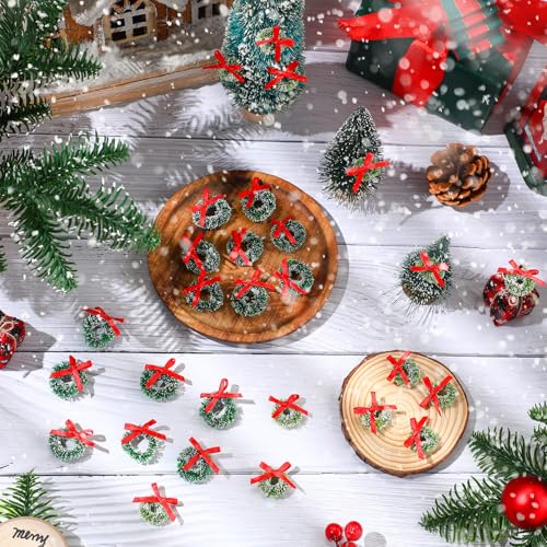 100 Mini Christmas Wreaths, Miniature Artificial Xmas Tree Ornaments