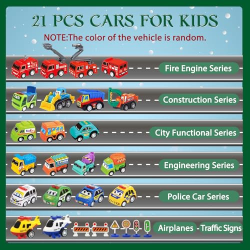SSSAK3 2026 Advent Calendar for Kids – 24 Days Toy Cars with Scene Accessories (Green)