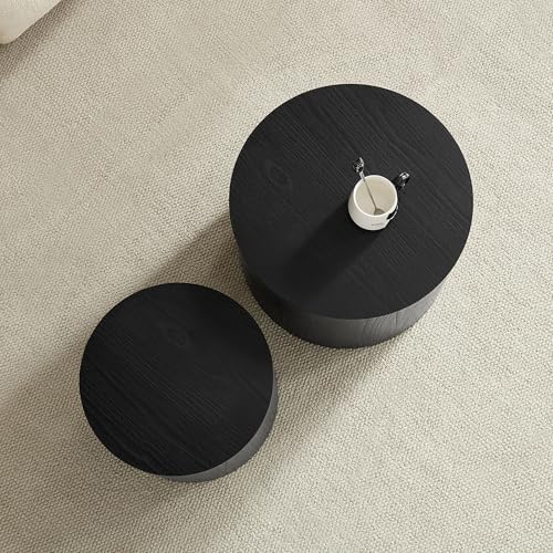 Set of 2 Round Nesting Coffee Tables - Modern Oak Wood Accent End Tables