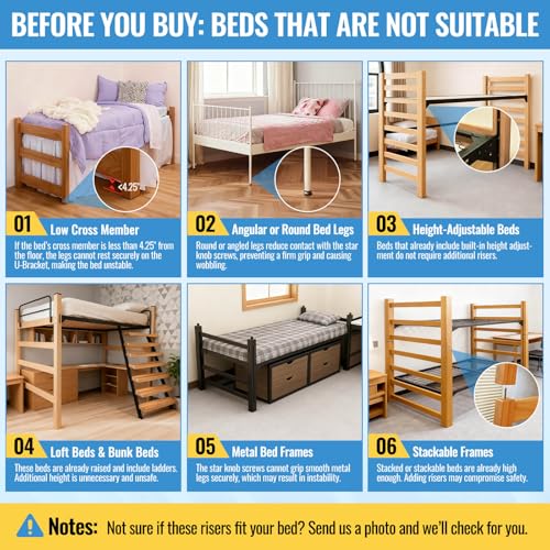 Heavy-Duty Bed Risers for College Dorms | Adjustable Heights 6-12in