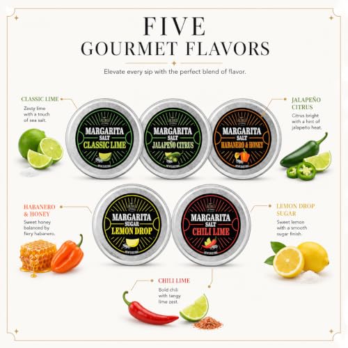 Kiri & Sons 5-Pack Flavored Salt Rimmer Set for Cocktails & Margaritas