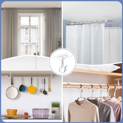 No-Drill Adjustable Curtain Rod Brackets, Heavy Duty Adhesive Hooks 6-Pack