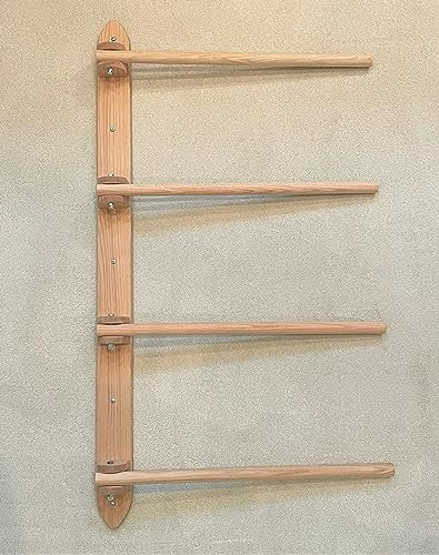 Natural Oak Wall Quilt Rack with 4 Movable Swing Arms - 52-Inch Display