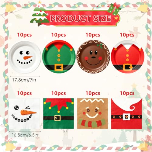 Funhax Christmas Plates and Napkins Party Supplies - 80 Pcs Holiday Tableware Sets