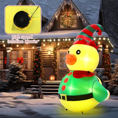 Arrowbash 4ft Christmas Inflatable Elf Duck Outdoor Decor with Lights
