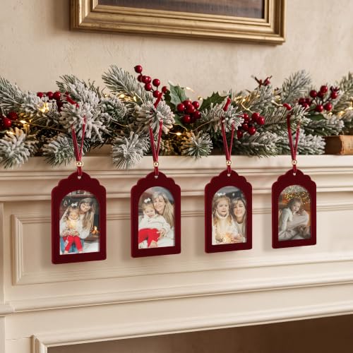 UNIQOOO 8-Pack Burgundy Velvet Arch Photo Frame Ornaments 2x3 Inch for Christmas & Holiday Decor