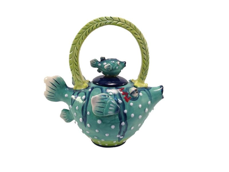 Blue Sky Ceramic Puffer Fish Teapot, 9.5 x 5.5 x 9.5"