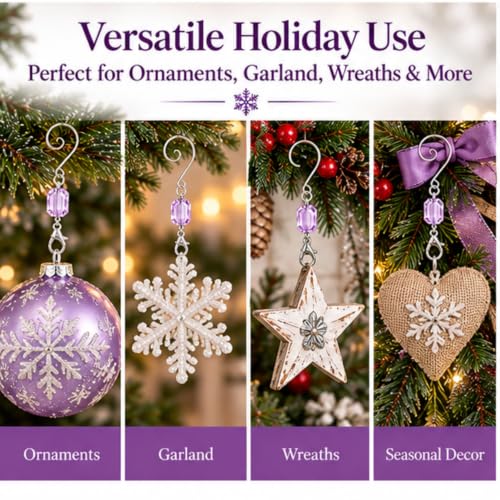 BANBERRY DESIGNS 20 Pack Light Purple Acrylic Gem Christmas Ornament Hooks, 3 Inch Tree Hangers