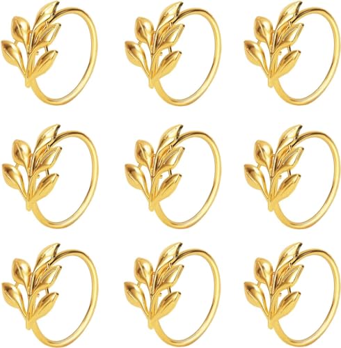 Ye Zi-Gold 50 Leaf Napkin Rings Set - KPOSIYA Napkin Holder, Wedding & Thanksgiving