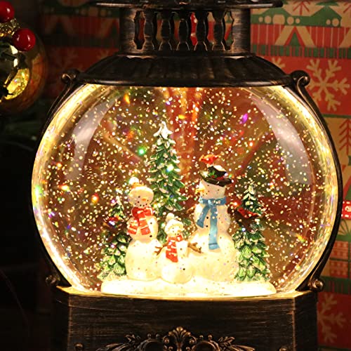 Snowman Musical Christmas Snow Globe Lantern with Timer & Swirling Glitter