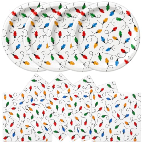 KFJBPB Christmas Plates and Napkins Set - 50PCS 7 Inch Holiday Party Tableware