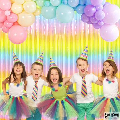 Pastel Rainbow Foil Fringe Backdrop Curtains - 3.2x8.2 ft (2 Pack)