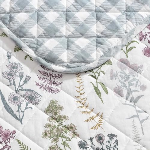 Reversible Twin Quilt Set - Cotton Floral Bedding with Sham