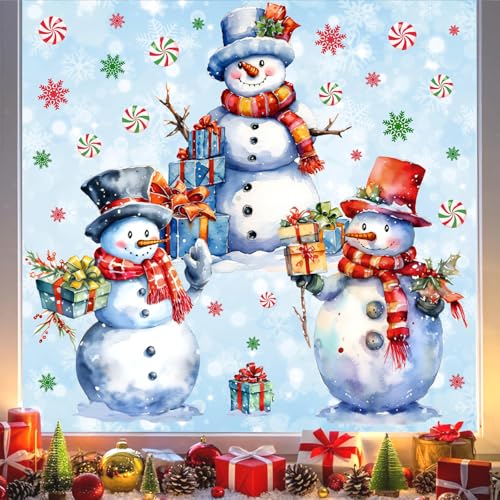 Kokolap Red & Green Snowman Christmas Window Clings Double Sided Holiday Decor
