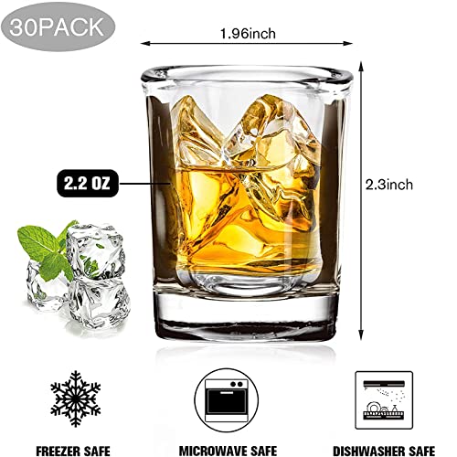 Vivimee 30 Pack Heavy Base Square Shot Glasses 2.2 oz for Liquor & Espresso