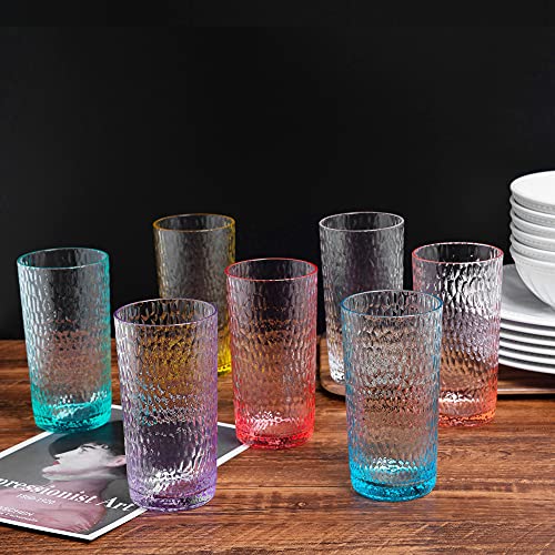 KX-WARE 22oz Honeycomb Plastic Highball Glasses Set of 6 - Coral Pink