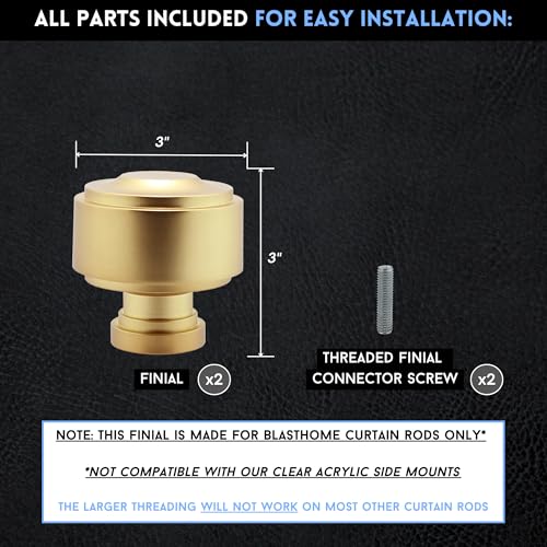 Luxury Metal Curtain Rod Finials, Brushed Gold, Set of 2