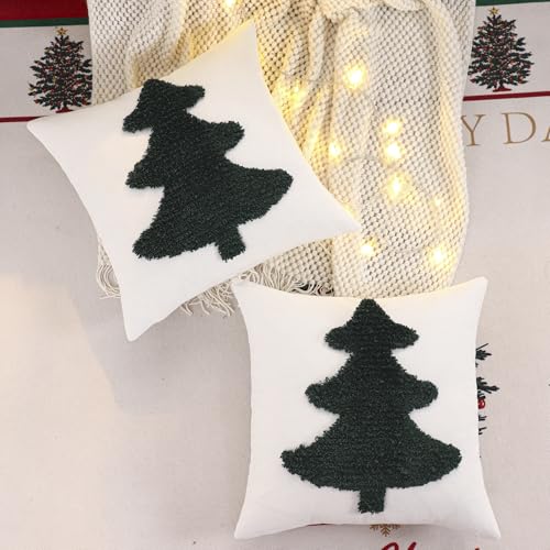 LUOYEHK Green Christmas Tree Throw Pillow Covers 18x18 Set of 2 Holiday Cushion Cases
