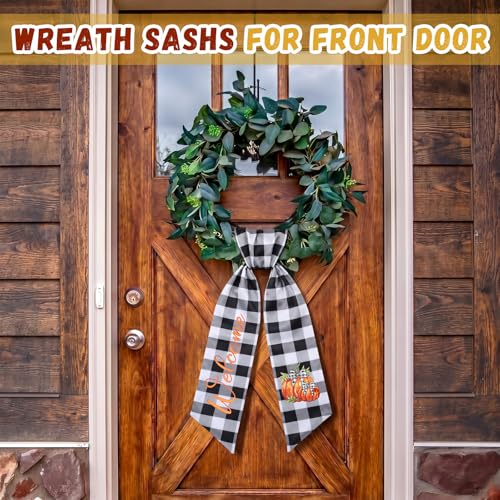 Fall Pumpkin Wreath Sash Buffalo Plaid Autumn Front Door Decor