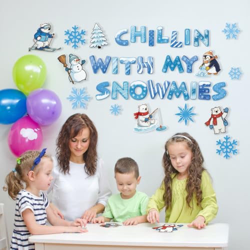 HAVVOY 66 Pcs Winter Bulletin Board Decorations - Chillin' With My Snowmies Winter Theme