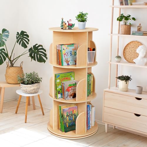 3-Tier Rotating Bookshelf, Spinning Corner Bookcase for Kids & Nursery