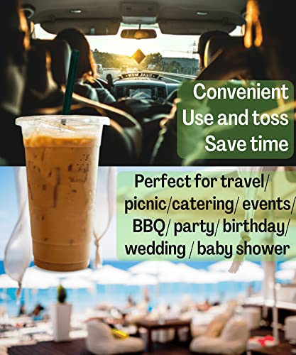 20 oz Clear Plastic Cups with Lids and Straws - 25 Pack Cold Drink Cups