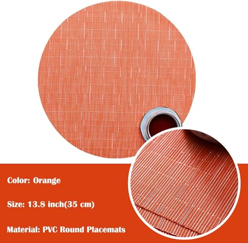 LivebyCare Set of 6 Orange Round Woven Heat-Resistant Placemats 13.8 Inch