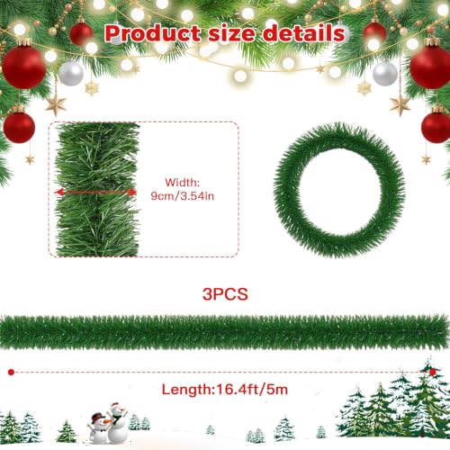 PLACHIDAY 3 Pack Christmas Garlands 16.4 ft Each - Full Evergreen Pine for Tree, Mantle, Staircase (GL-GR54-A-P1-13)