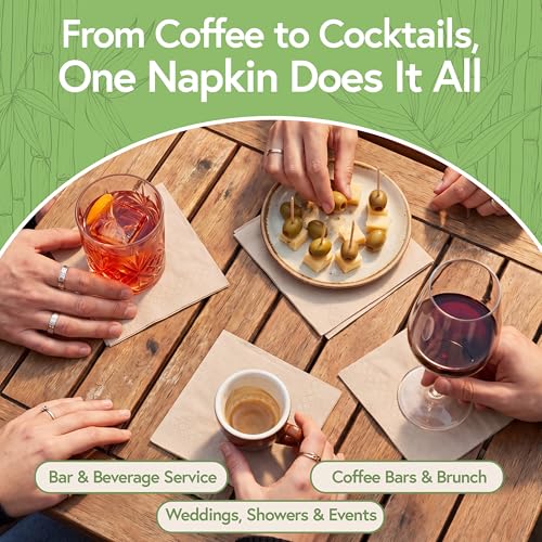 Jenvita 250 Pack Bamboo Cocktail Napkins 2-Ply 4.5 x 4.5 Inch Eco Friendly