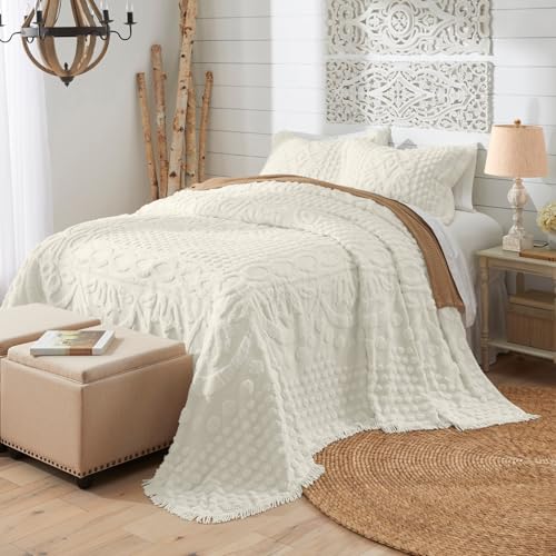 King Chenille Bedspread - Sage Medallion Pattern, Ultra-Soft Cotton