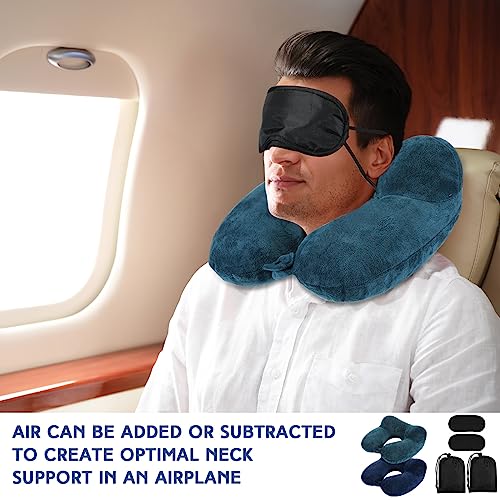 Inflatable Neck Pillow Set for Travel - 2 Pack with Sleep Masks