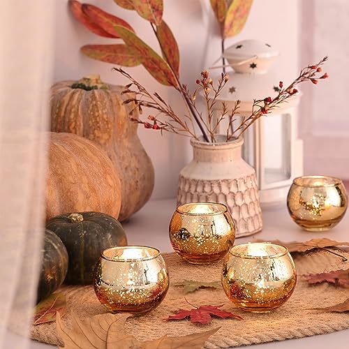 Set of 12 Gold Mercury Glass Votive Candle Holders