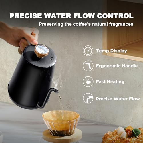 Electric Gooseneck Kettle with Thermometer, 1.0L Pour Over Coffee Kettle