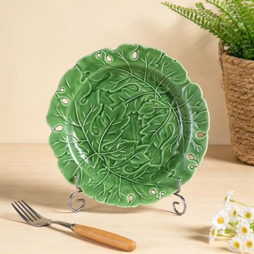 Decorative Porcelain Art Plates Set with Stand – 8 and 10 Inch Green