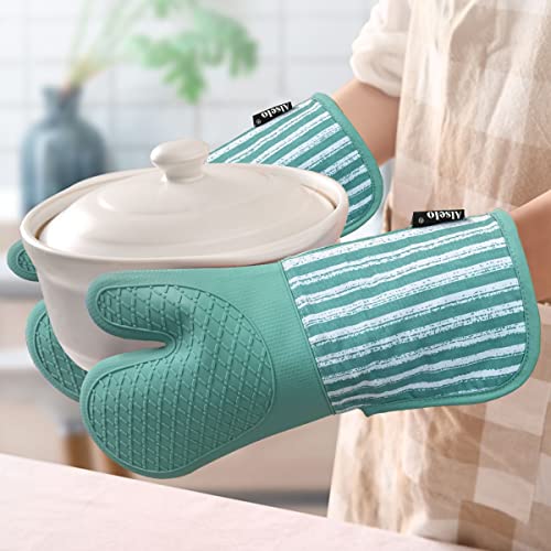 Extra Long Silicone Oven Mitts - Heat Resistant Kitchen Gloves, Set of 2