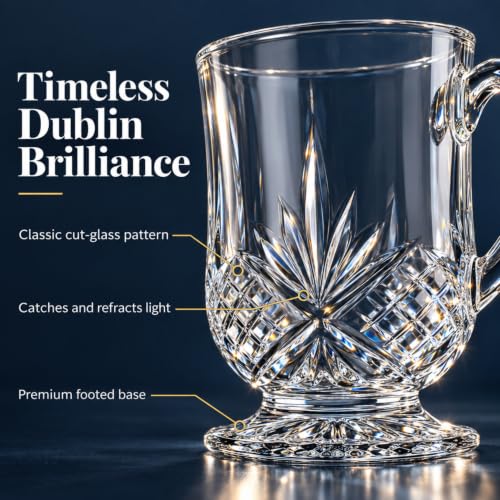 Godinger 10oz Crystal Coffee Mug Set of 4 - Clear Glass Tea Cups Dublin