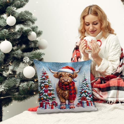 Nvotell Christmas Cow 18x18 Pillow Cover – Pack of 1, Flannel Farmhouse Western Decor