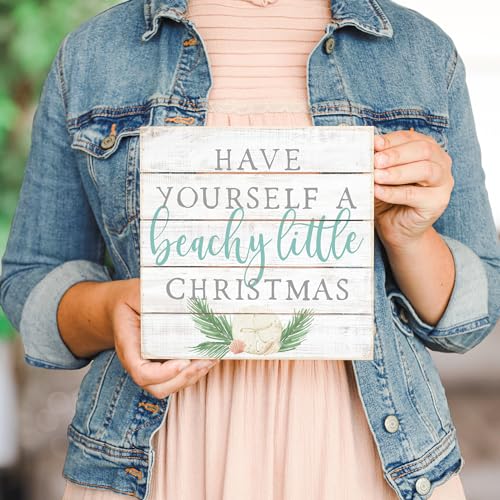 Beachy Little Christmas Wood Sign - Rustic Coastal Holiday Decor - 8x8 Inch
