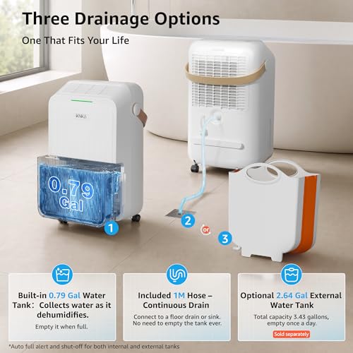 34 Pints Home Dehumidifier for Basement with Drain Hose & Smart Modes