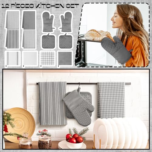 12-Piece Kitchen Essentials Set: Heat-Resistant Oven Mitts, Pot Holders & Towels